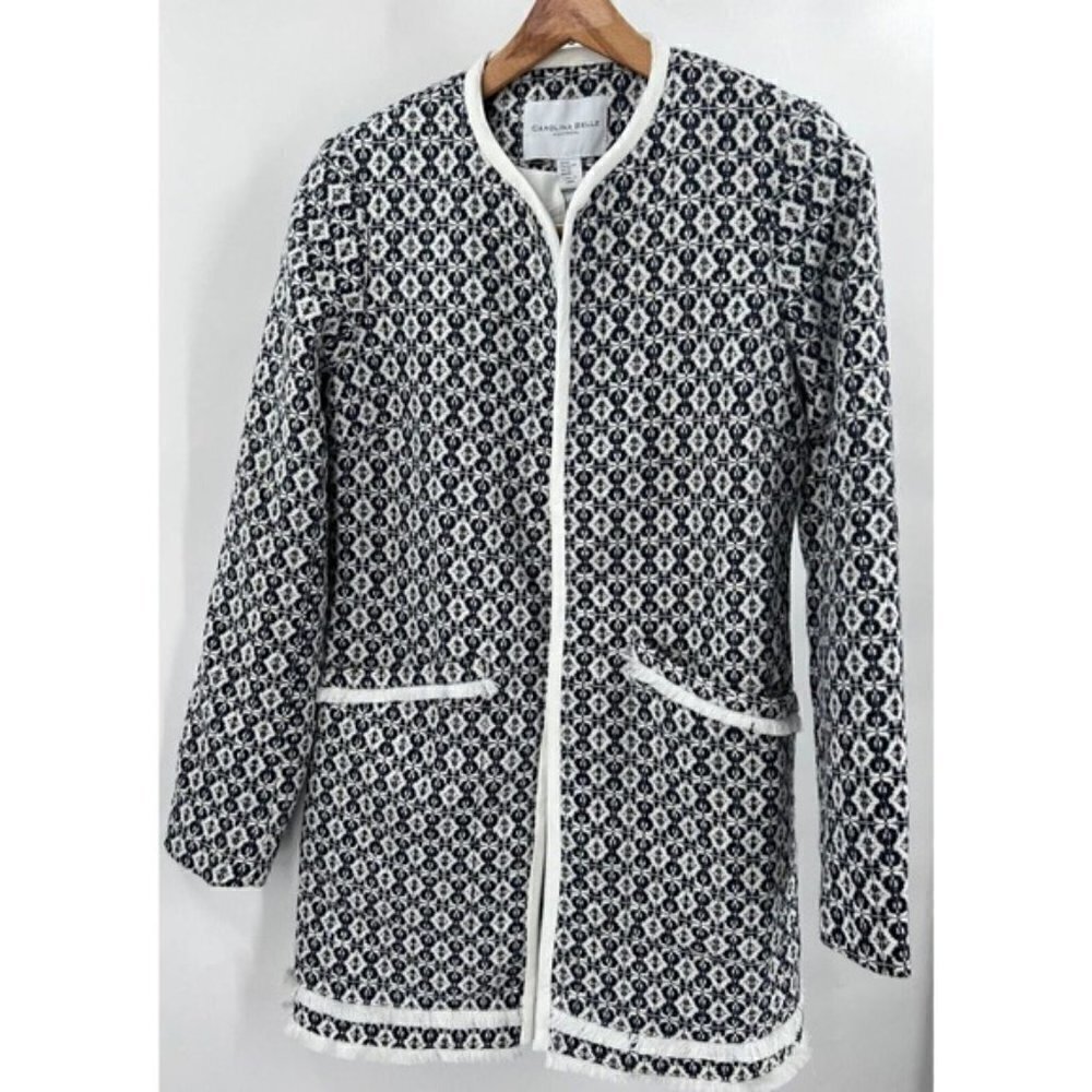 Carolina Belle Montreal Blue White Long Sleeve Open Front Jacket Women's Size XS